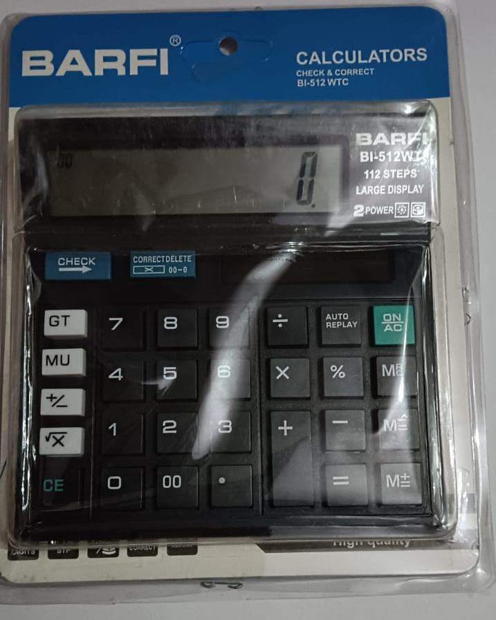 Barfi B1-512 WT Calculator | Advanced 12-Digit Display with Dual Power
