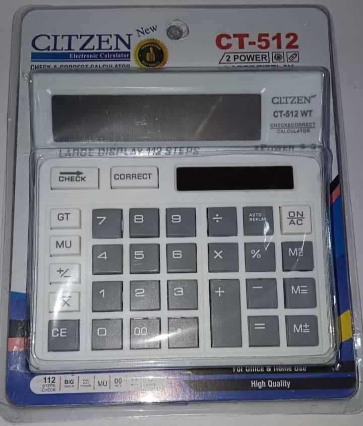 Citizen CT-512 WT Basic Calculator | Dual Power, Large Display, 12-Digit