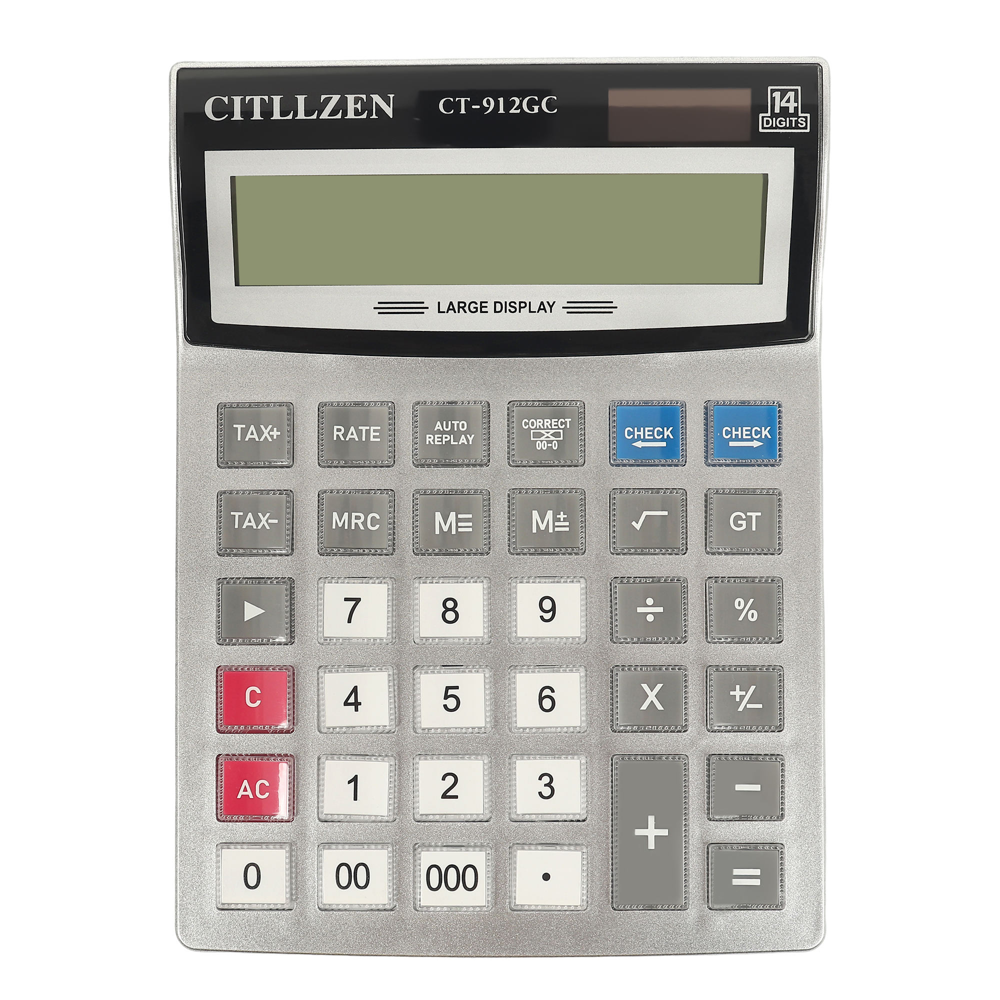 CLTLLZEN CT-912GC 12-Digit Desktop Calculator | Dual Power with Large Display